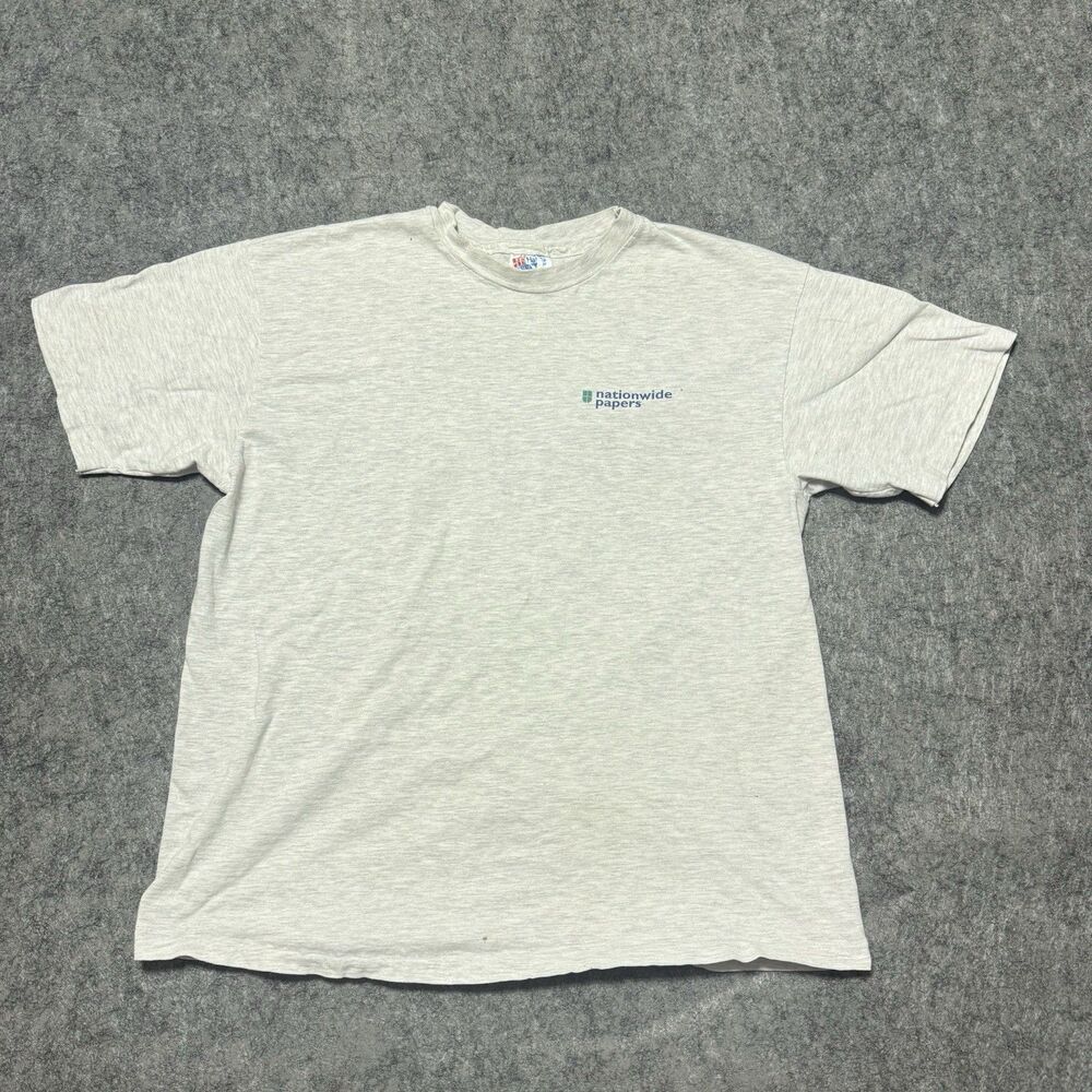 Vintage 90s Hanes Beefy T Shirt L Nationwide Papers Corporate Single Stitch Gray